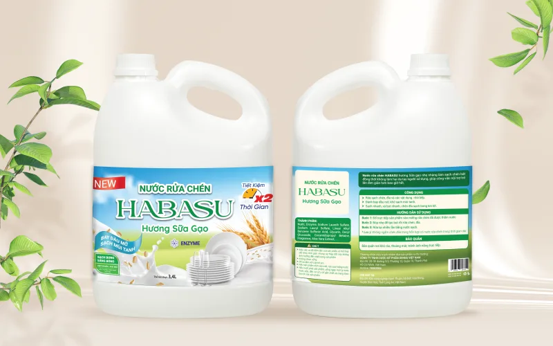 Thùng 4 Can Nước Rửa Chén HaBaSu Sữa Gạo (4 × 3.4L)