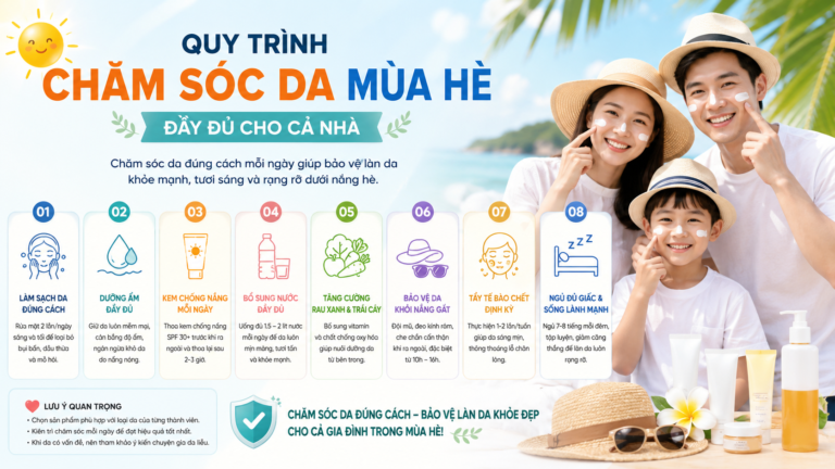 QUY TRÌNH CHĂM SÓC DA MÙA HÈ — ĐẦY ĐỦ CHO CẢ NHÀ