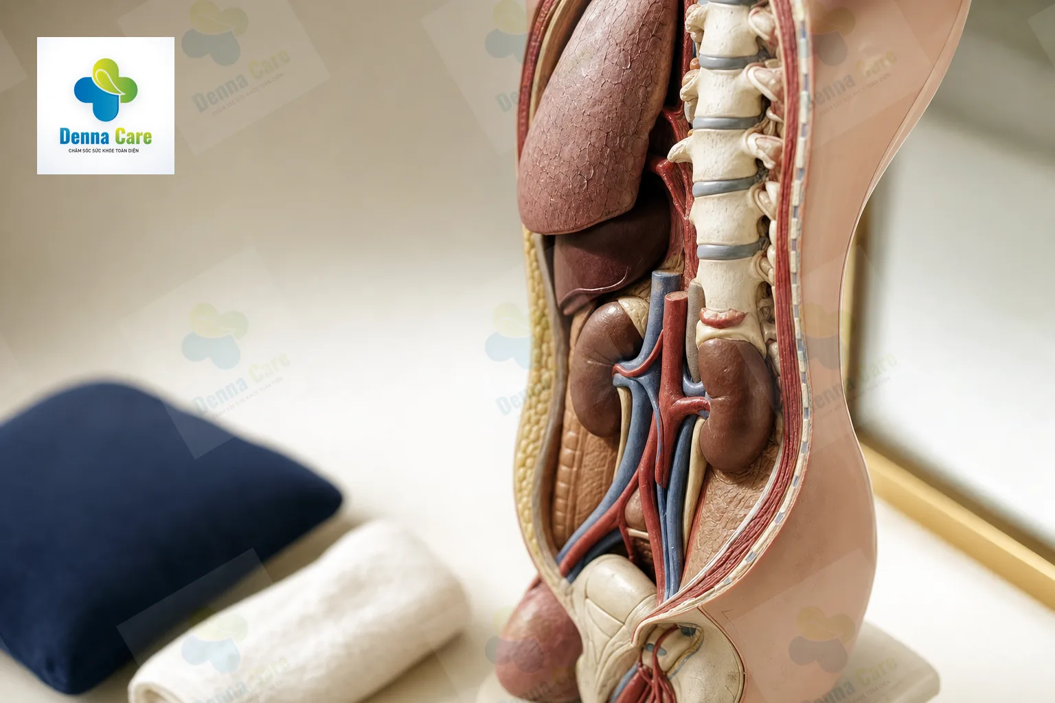Mô hình cột sống cùng thận và nội tạng lân cận phía sau lưng