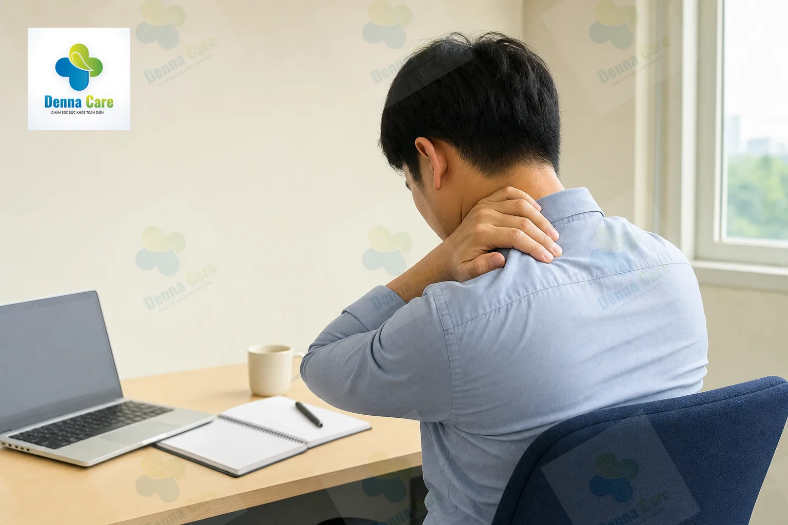 Người làm văn phòng đau cổ vai gáy, ôm vùng gáy và vai