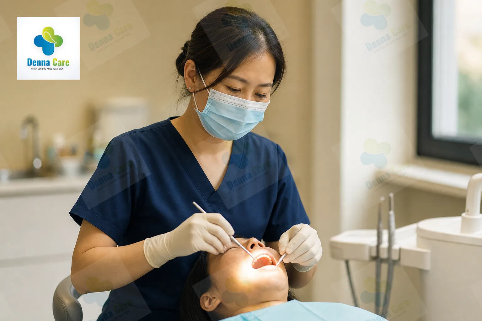 Người phụ nữ ôm vùng đau lưng bên trái khi ngồi trên giường