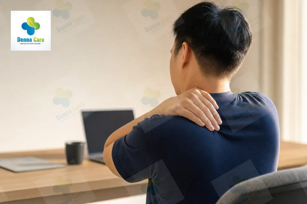 Người làm văn phòng xoa vùng cổ vai gáy bị đau nhức xương khớp