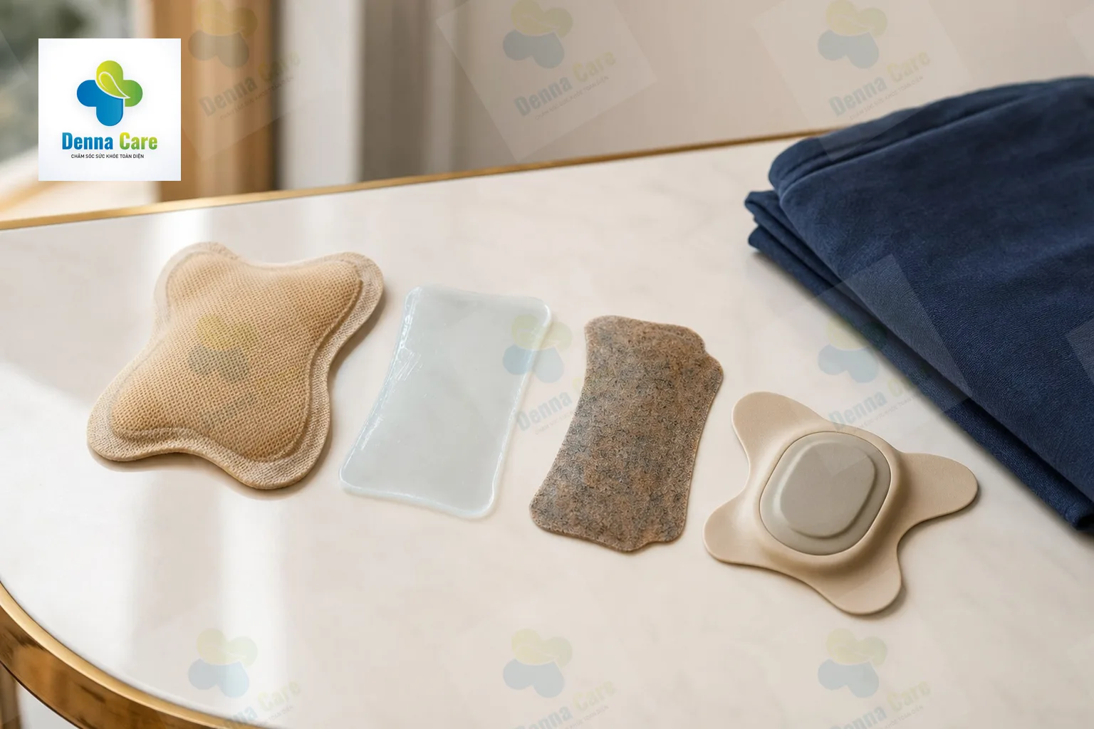 Các loại miếng dán giảm đau lưng bày cạnh nhau để so sánh