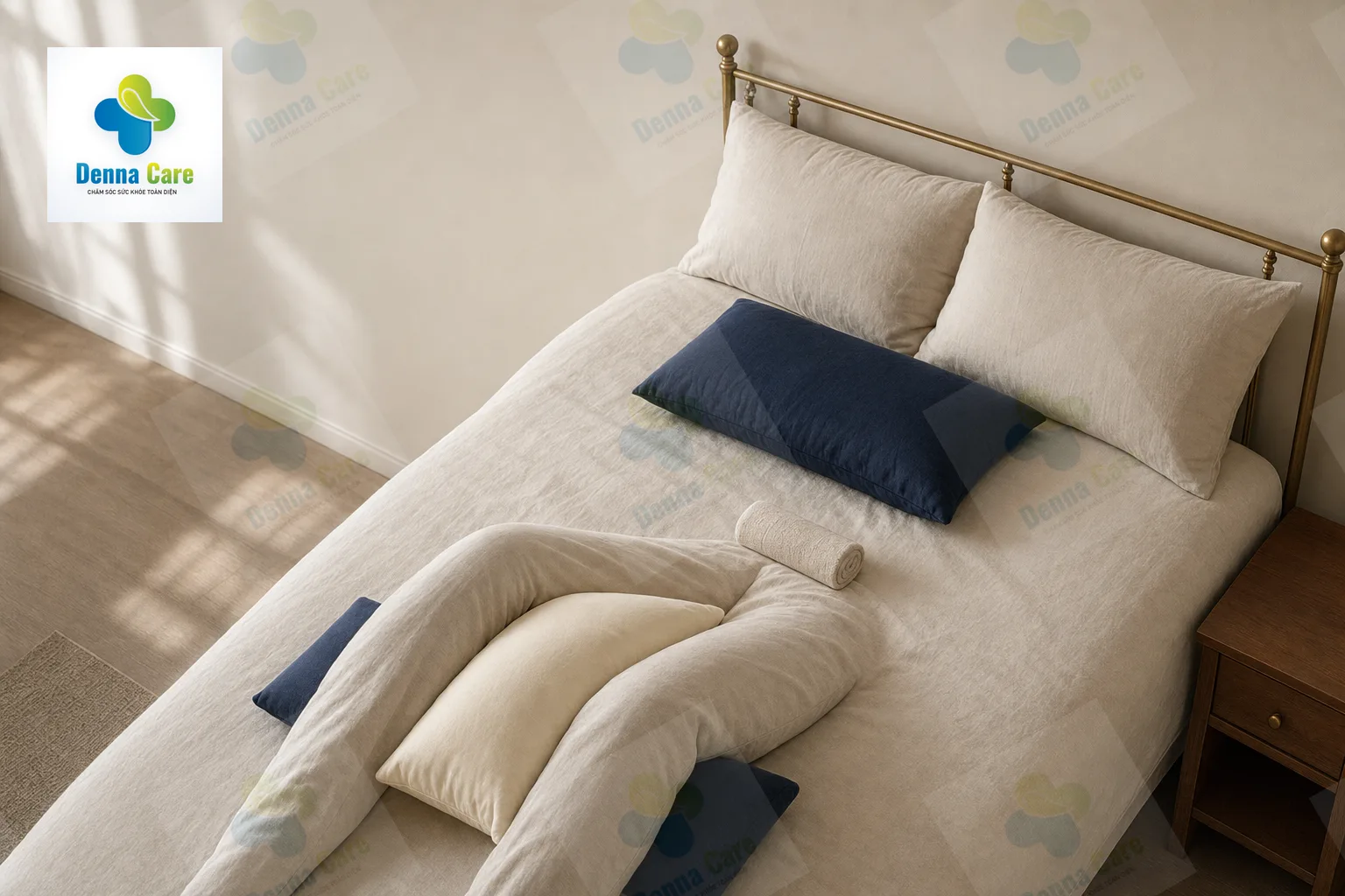 Cách kê gối dưới gối đầu gối và giữa hai chân khi nằm